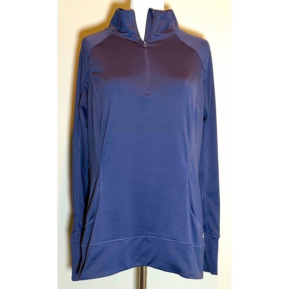 Apana Women's L Blue Gray 1/4 Zip Mock Neck Long Sleeve Stretch Pullover EUC